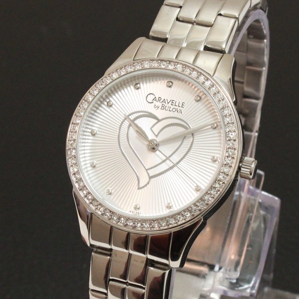 Caravelle Ladies Crystal Bezel Watch By Bulova Silver Tone Silver Heart Dial 32 - Picture 7 of 13